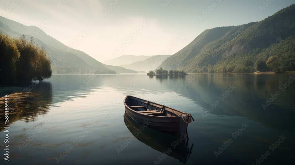 boat on lake generative ai