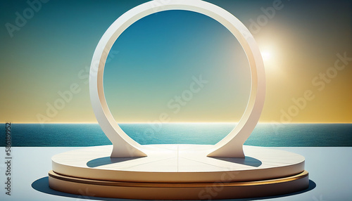 3d product display podium with natural seaview background