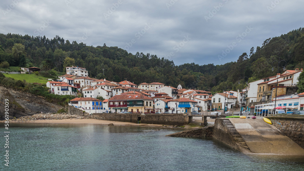 Beautiful perspective of the fishing village, Tazones, Asturias, Spain, Europe
