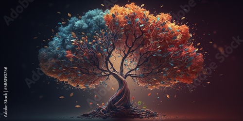 Tree of Life as digital art. Beautiful illustration of magic tree of life  sacred symbol. Generative AI