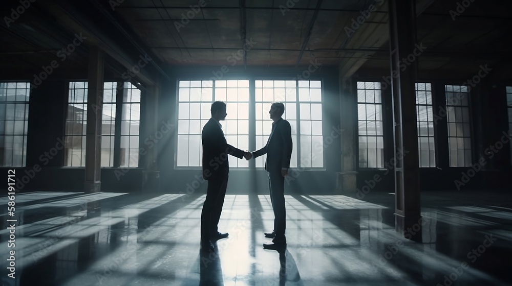 two businessmen shaking hands in a building