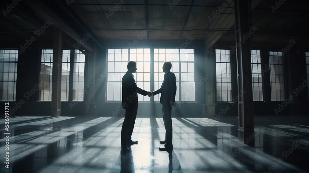 two businessmen shaking hands in a building two businessmen shaking hands in a building