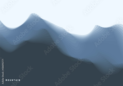 Landscape with mountains silhouettes layers. Mountainous terrain. Abstract background. 3D vector illustration of a view using color gradations. Design for brochure, poster, presentation, cover, banner