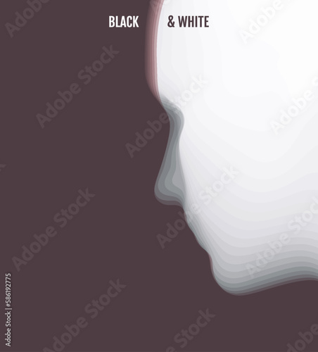 Head profile with gradient fade colors. Paper cut layered human face. Monochrome carving art. Side view. 3D vector silhouette for technology, science or psychology concept.