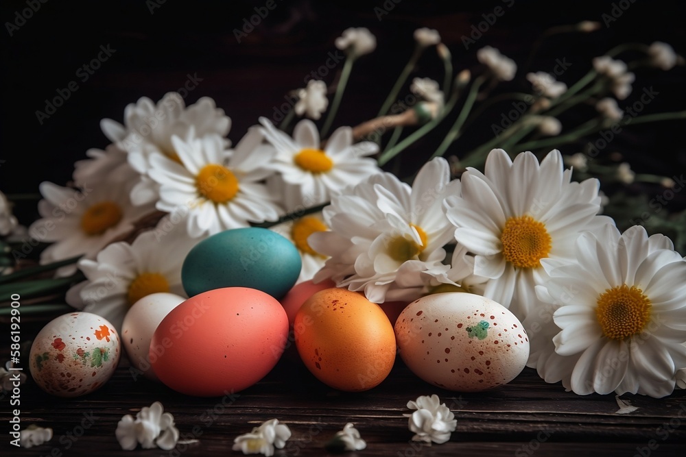 Daises and Easter eggs, holiday vibe.