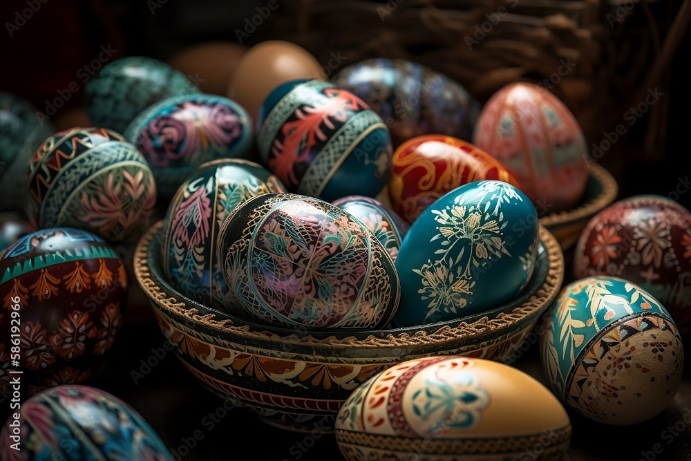 Easter eggs in a basket, blue color. Easter eggs in a basket, blue color.