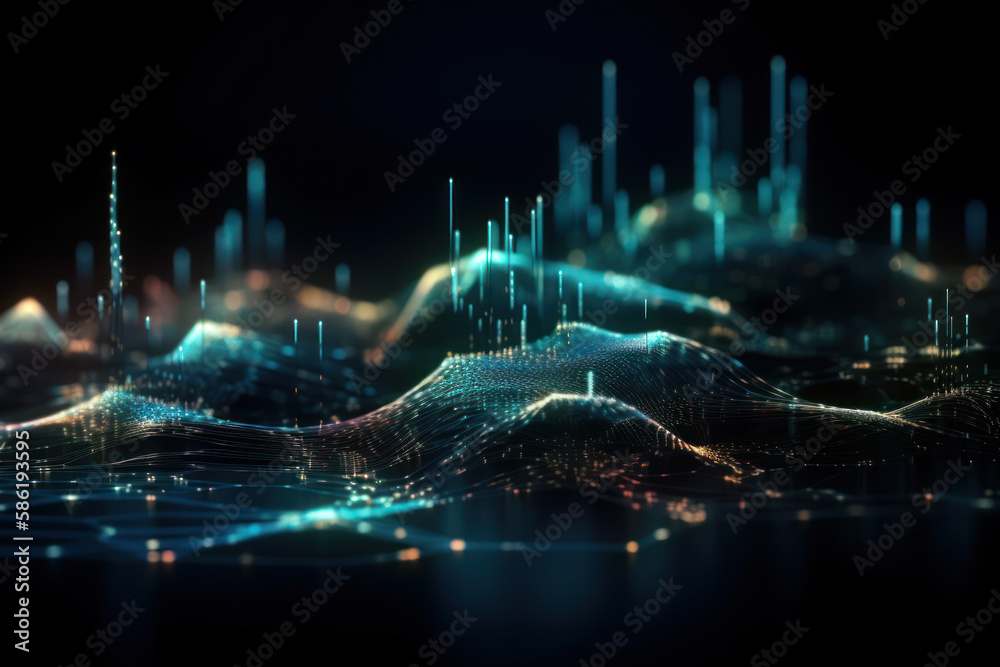 Technology abstract background. Digital line dot and colorful bokeh. Graphic art design. Generative ai