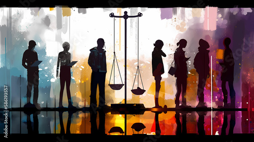A set of scales, symbolizing injustice. digital art illustration. generative AI. photo