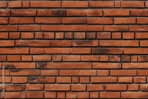 close-up view of a red brick wall texture created with Generative AI technology