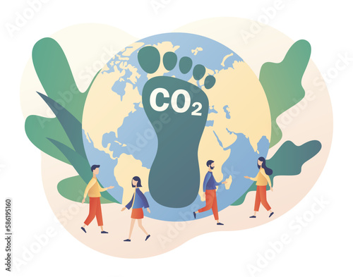 Carbon footprint pollution. Co2 emission environmental impact concept. Dangerous dioxide effect on planet ecosystem. Modern flat cartoon style. Vector illustration on white background