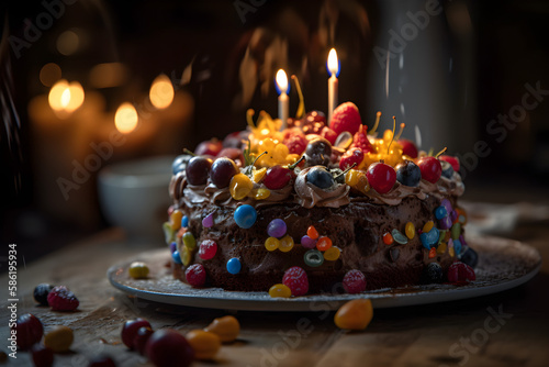 birthday cake with candles, Generative AI