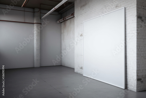 Copy space of white frame on stone wall abstract background. Generative ai