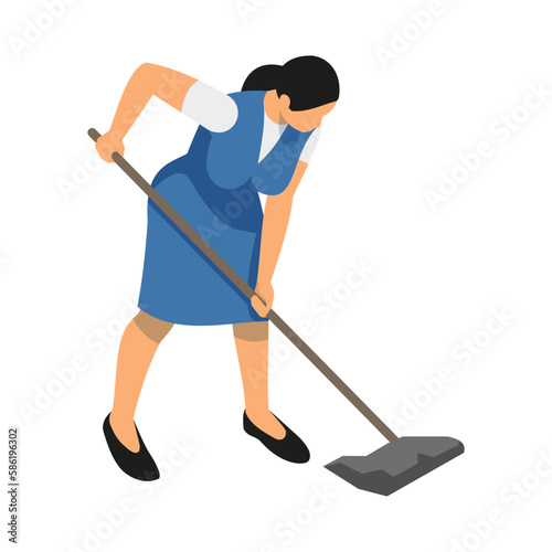 Isometric Cleaning Service Worker