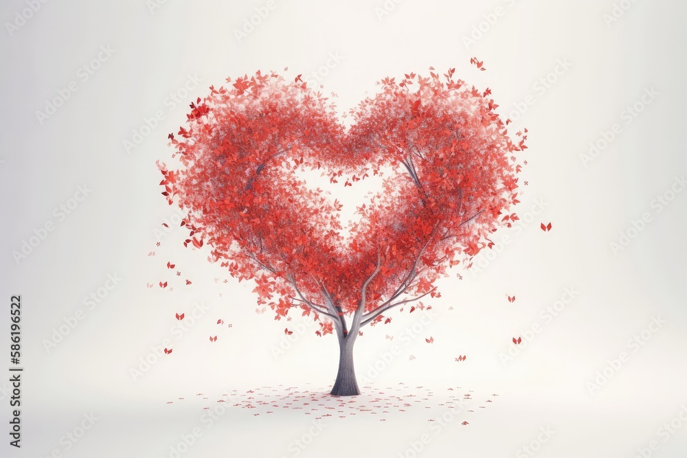Love tree Heart shaped tree with red leaves Valentines ai generated
