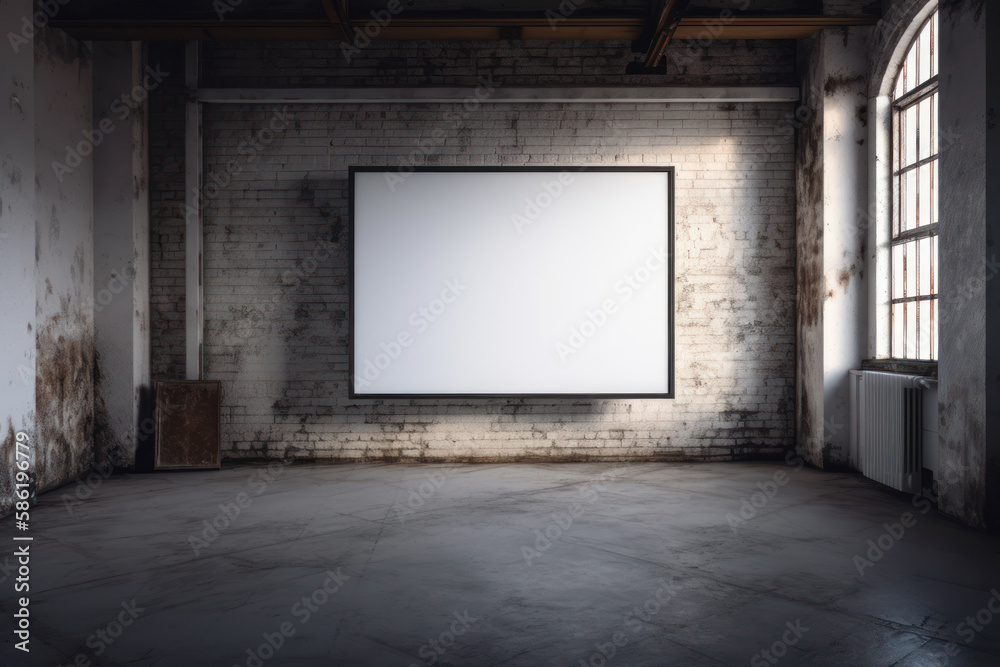 Fototapeta premium Copy space of white frame on stone wall abstract background. Generative ai