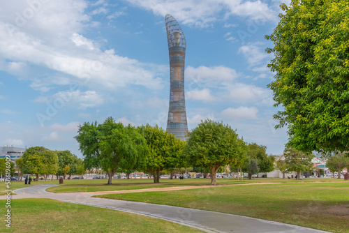 The torch tower in Doha viewed from the Aspire park, Qatar