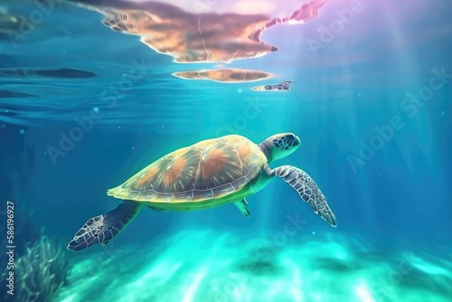 sea turtle swimming in water ai generated