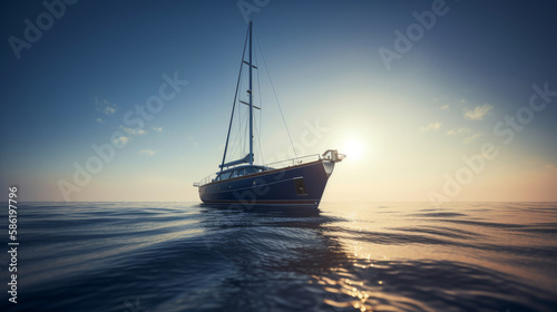 Yacht in ocean. Illustration AI Generative © olegganko
