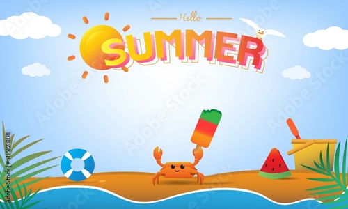 Summer background Art and craft style. Illustration