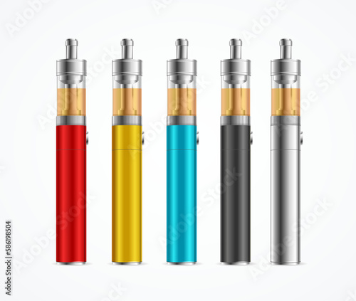 Realistic Detailed 3d Different Color Vape Pen or Electronic Cigarette Set. Vector illustration of Device for Vaping
