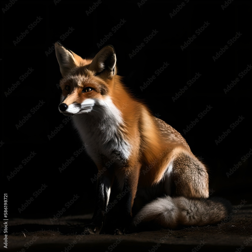 Fototapeta premium Red Fox, beautiful animal on black background - Generative AI