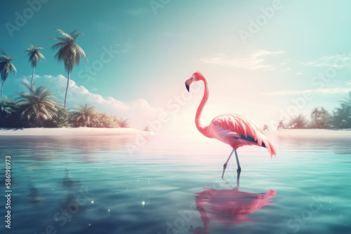 Flamingo and summer concept. Travel vacation and lifestyle. Generative ai