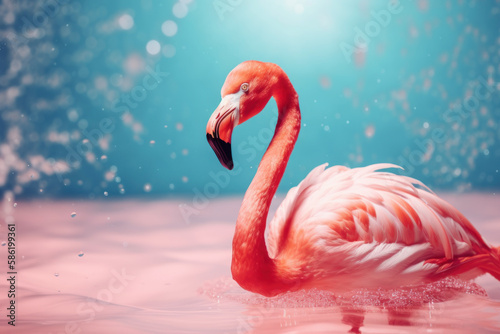 Flamingo and summer concept. Travel vacation and lifestyle. Generative ai © tonktiti