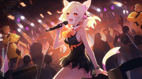 people dancing in nightclub and anime pop star singing generative ai