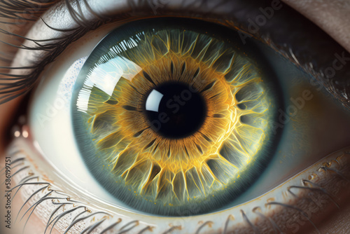 Human eye ball capture zoom. Closeup beauty macro shot of woman s eye. Generative AI art.
