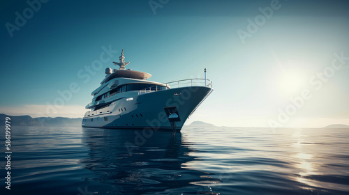 Yacht in ocean. Illustration AI Generative © olegganko