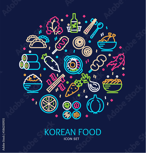 Korean Food Sign Round Design Template Thin Line Icon Banner for Promotion  Marketing and Advertising. Vector illustration