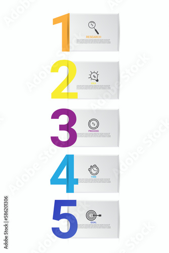 Cinematographic label template.5 business step options. with a modern design, suitable for web, presentations.
