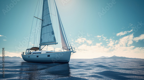 Yacht in ocean. Illustration AI Generative