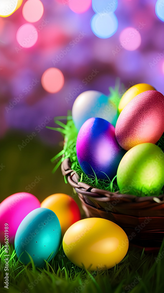 Cute Easter Eggs Multicolors, Generative AI. Cute Easter Eggs Multicolors, Generative AI.