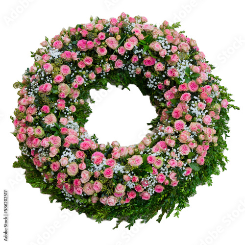 Trauerkranz mit rosafarbenen Blumen