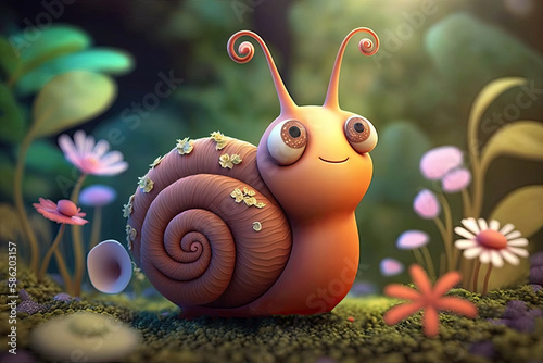 Cute Cartoon Snail in the W...