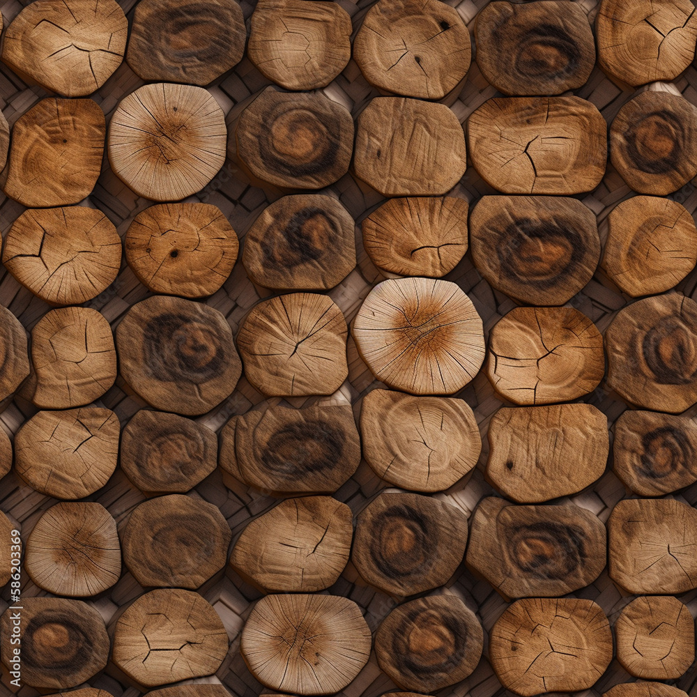 A seamless texture of log ends tiles, modern decorative panel, ai generative A seamless texture of log ends tiles, modern decorative panel, ai generative