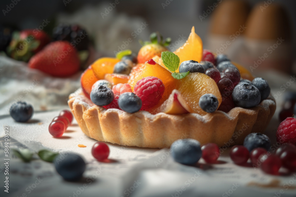 Fresh fruits on table with light from window abstract background. Food and healthy concept. Generative ai Fresh fruits on table with light from window abstract background. Food and healthy concept. Generative ai