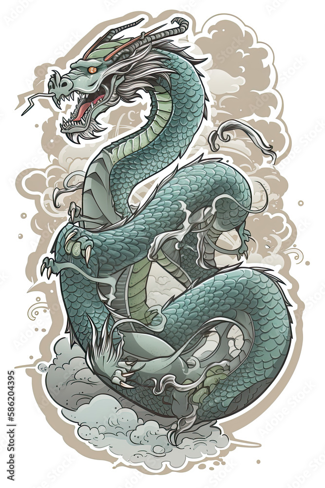 Obraz premium Dragon illustration, detailed t-shirt design. Generative ai