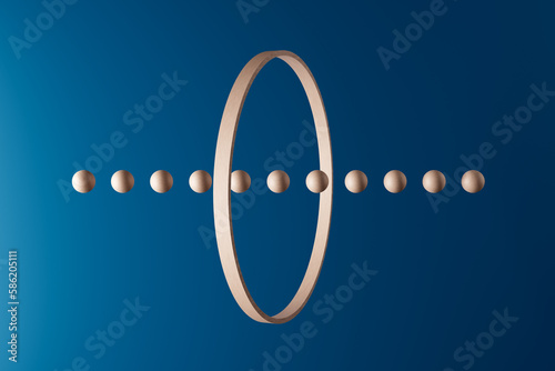 Canvastavla Levitating wooden spheres in a row passing through a circle
