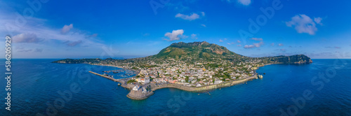 Monte Epomeo over Italian city Forio at Ischia island