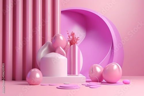 Womens Days Decoration, Beautiful Background with feminist and Minimalist style, Soft Color 3D Design.AI Generated  © arlila