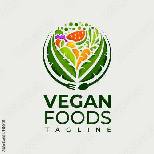 Decorative vegan food meal logo design