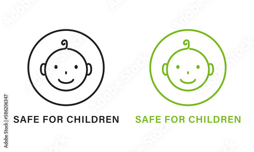 Safe for Children Line Green Icon. Safety Product for Child Outline  Pictogram. Kid Friendly Zone Icon. Non Toxic Material for Kid. Baby Food  Sign in Restaurant Menu. Isolated Vector Illustration. 9523389 Vector