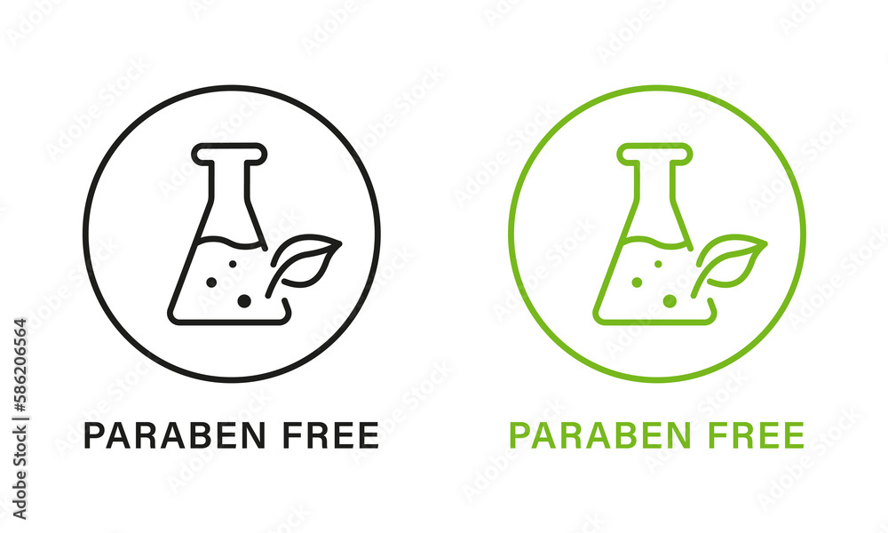 Paraben Chemical Free Green and Black Circle Stamp. No Preservative, Safety Bio Product Line Icon Set. Free Plastic. Eco Organic Cosmetic Label. Quality Food Symbol. Isolated Vector Illustration Paraben Chemical Free Green and Black Circle Stamp. No Preservative, Safety Bio Product Line Icon Set. Free Plastic. Eco Organic Cosmetic Label. Quality Food Symbol. Isolated Vector Illustration