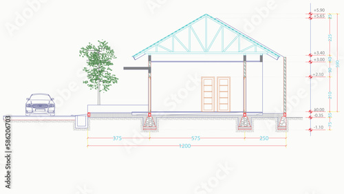 Simple dream house blueprint illustration, simple minimalist home layout blueprint vector