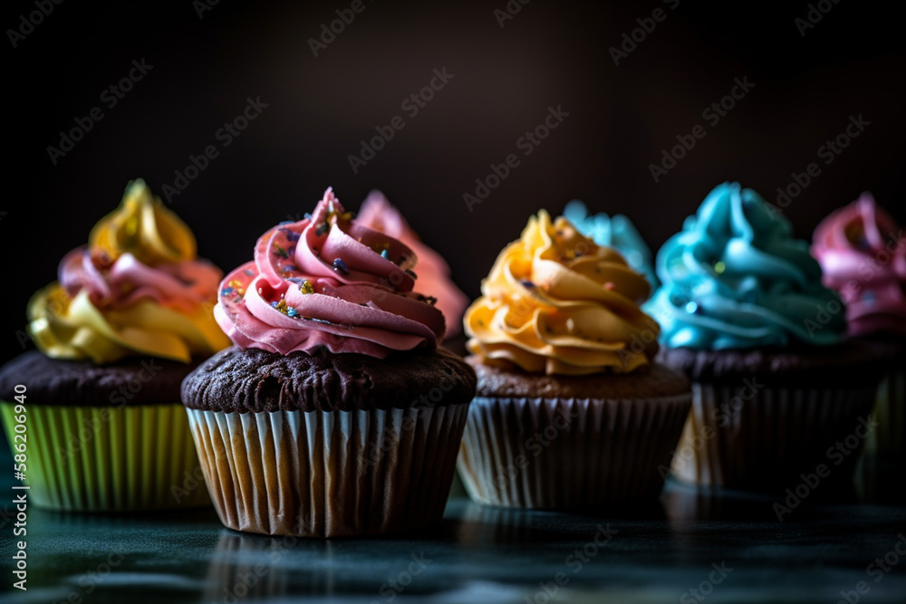 Cupcakes with fruit cream. Generative AI