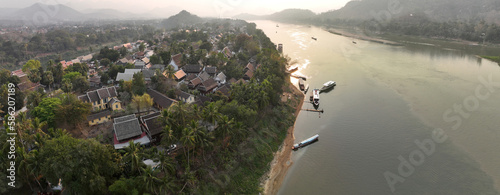 Aerial view of Luang Prabang in Laos and Mekong River photo