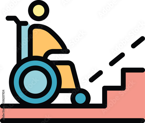 Wheelchair near stairs icon. Outline Wheelchair near stairs vector icon for web design isolated on white background color flat