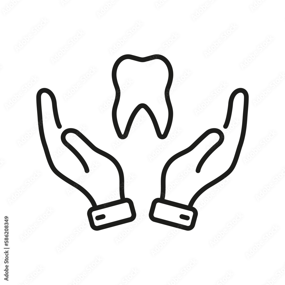 Dental Care Line Icon. Dentistry Outline Symbol. Dental Treatment. Tooth and Human Hand Dentist Support Concept. Stomatology Protection Linear Pictogram. Editable Stroke. Isolated Vector Illustration Dental Care Line Icon. Dentistry Outline Symbol. Dental Treatment. Tooth and Human Hand Dentist Support Concept. Stomatology Protection Linear Pictogram. Editable Stroke. Isolated Vector Illustration